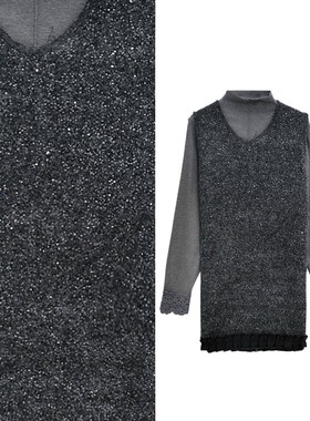 【韩系女装】套装千金风小香风亮晶晶背心裙下摆荷叶边百搭