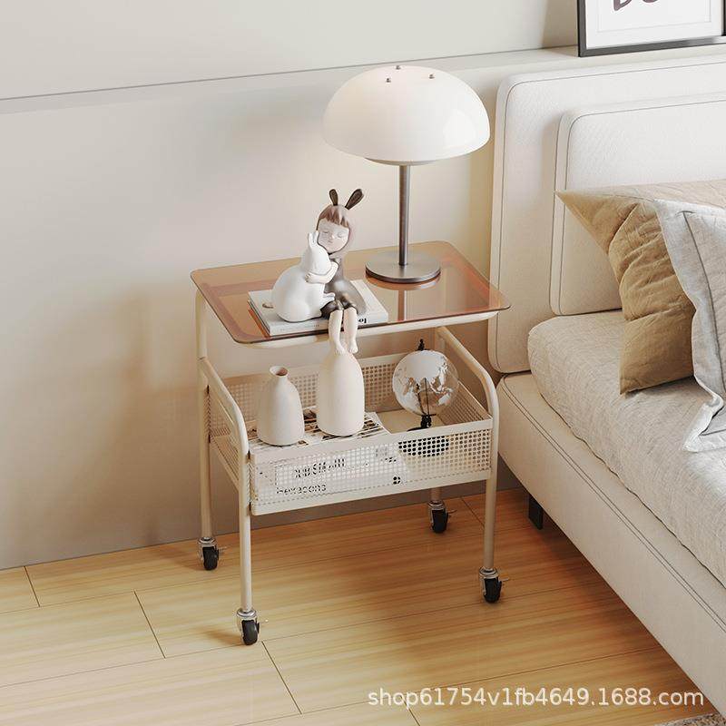 奶油风可移动客厅沙发边几小茶几钢化玻璃卧室床头带轮网红小推车,清洗/食品/商业设备,风口/风叶/风机配件,淘宝优惠券,粉丝福利购,淘宝优惠卷