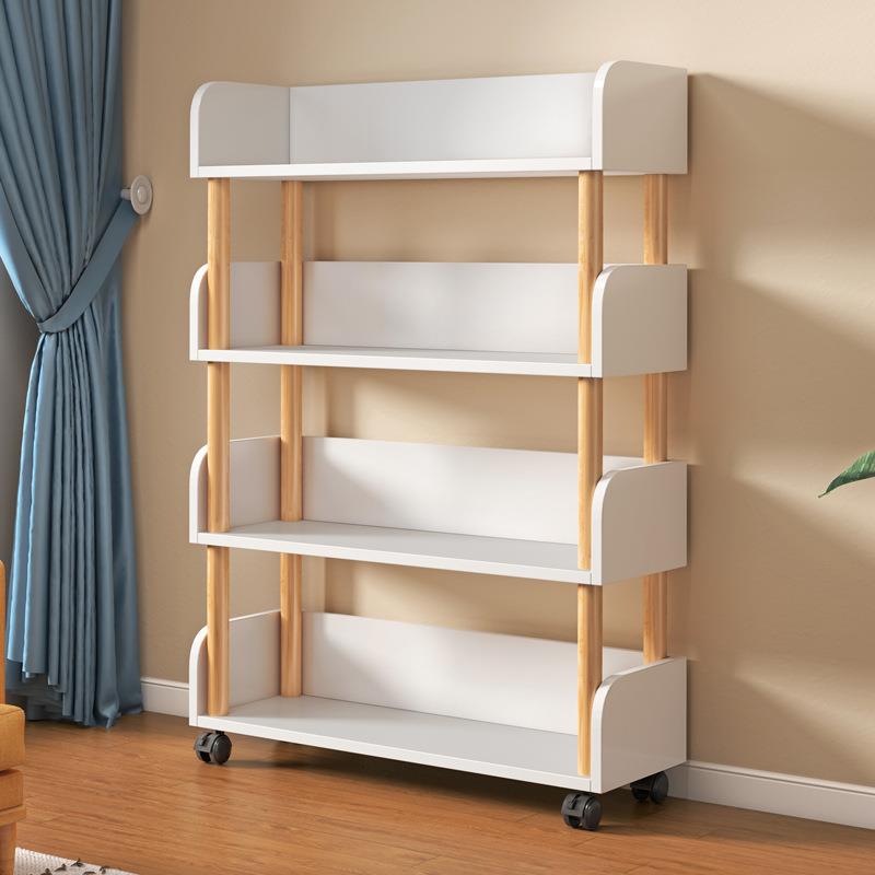 网红可移动小书架简易书桌旁桌边带轮置物架落地多层书本收纳架子