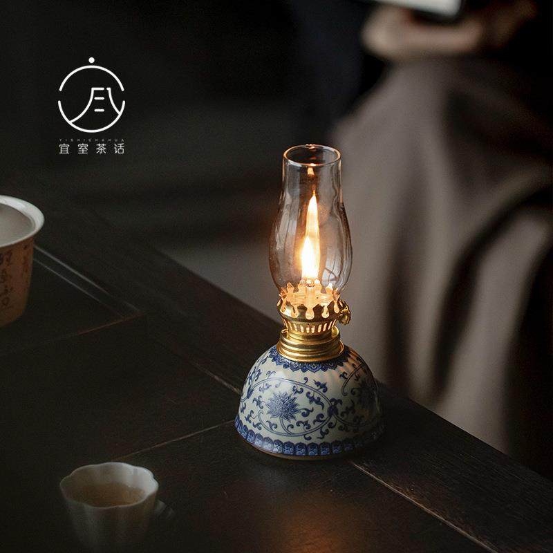 宜室茶话茶空间青花酥油灯烛台氛围灯中式茶室烛台摆件装饰茶配件,清洗/食品/商业设备,风口/风叶/风机配件,淘宝优惠券,粉丝福利购,淘宝优惠卷