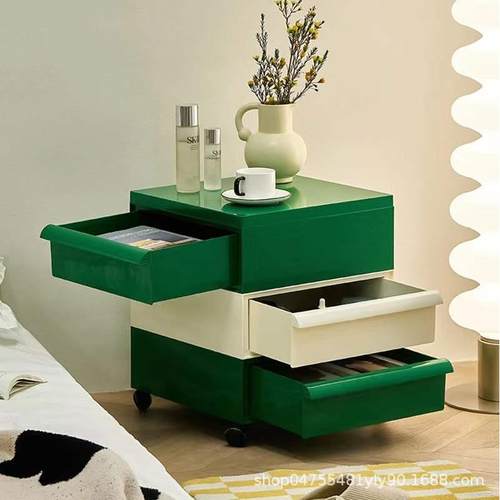 中古风收纳柜拼色可移动床头柜储物边柜简约卧室抽屉式收纳柜子