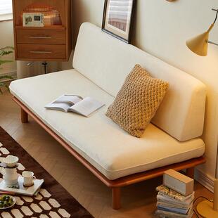 日式休闲实木沙发双人复古懒人简约布艺沙发客厅小户型无扶手沙发