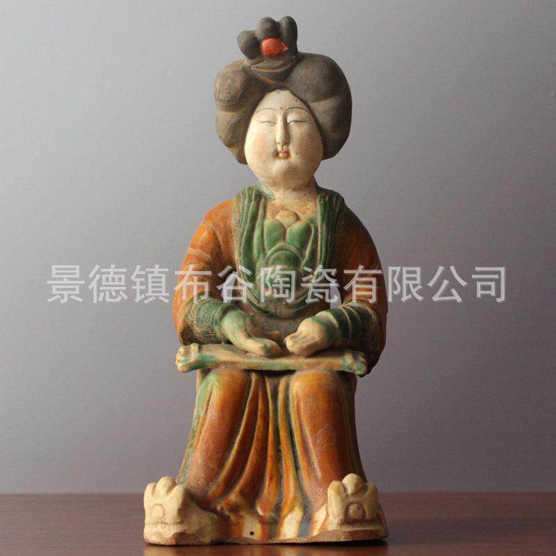 陶瓷仕女摆件唐三彩仿古乐器俑女俑家居客厅装饰品古玩收藏艺术品