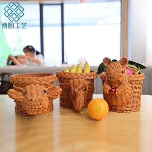 藤编收纳篮家用办公室仿藤儿童卡通动物仿真装 直销新款 饰编织篮桌