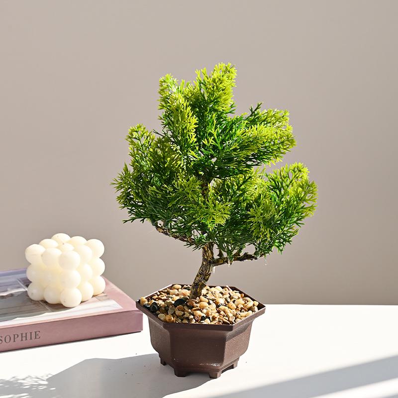 直销新款新款假花仿真植物迎客松盆景创意室内摆件人造绿植盆栽亚