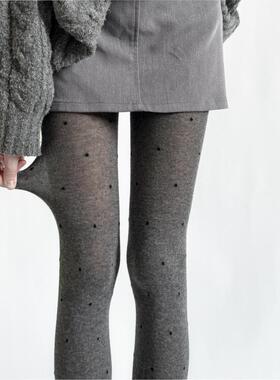 秋冬薄款复古波点小姐烟灰提花连裤袜灰色系棉平板打底裤显瘦袜裤