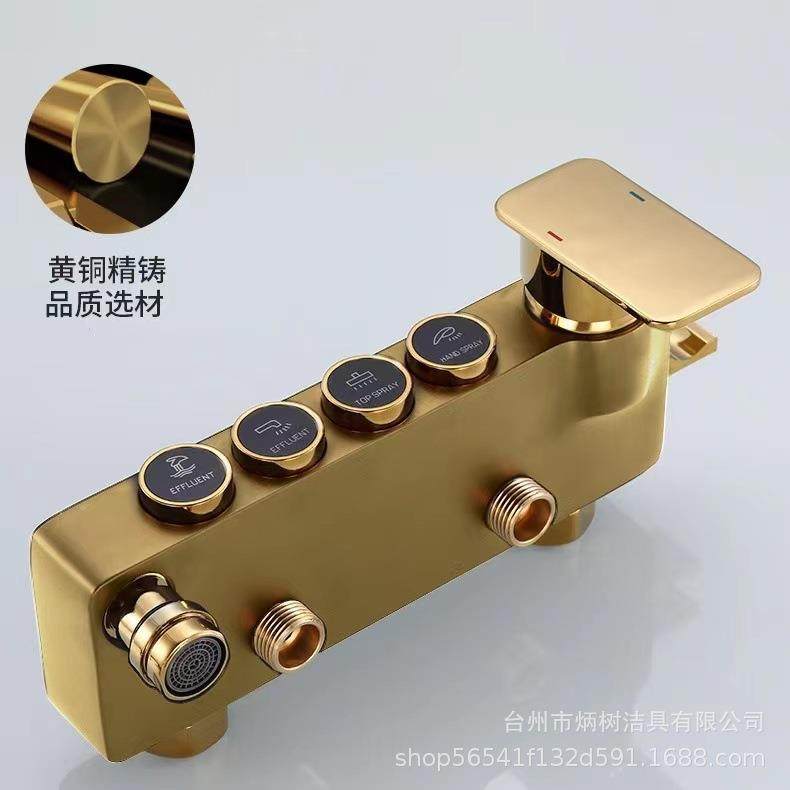 直销新款家用全铜黑金色欧式恒温淋浴花洒套装沐浴龙头升降淋浴器