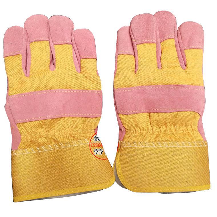 直销新款短款分刀二层牛皮粉色半皮内加绒保暖电焊手套 焊工电焊