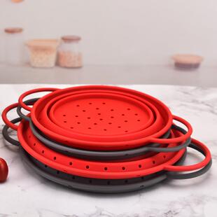 直销新款 硅胶果篮漏盆滤水伸缩家 厨房折叠沥水篮 熟食捞篮耐高温