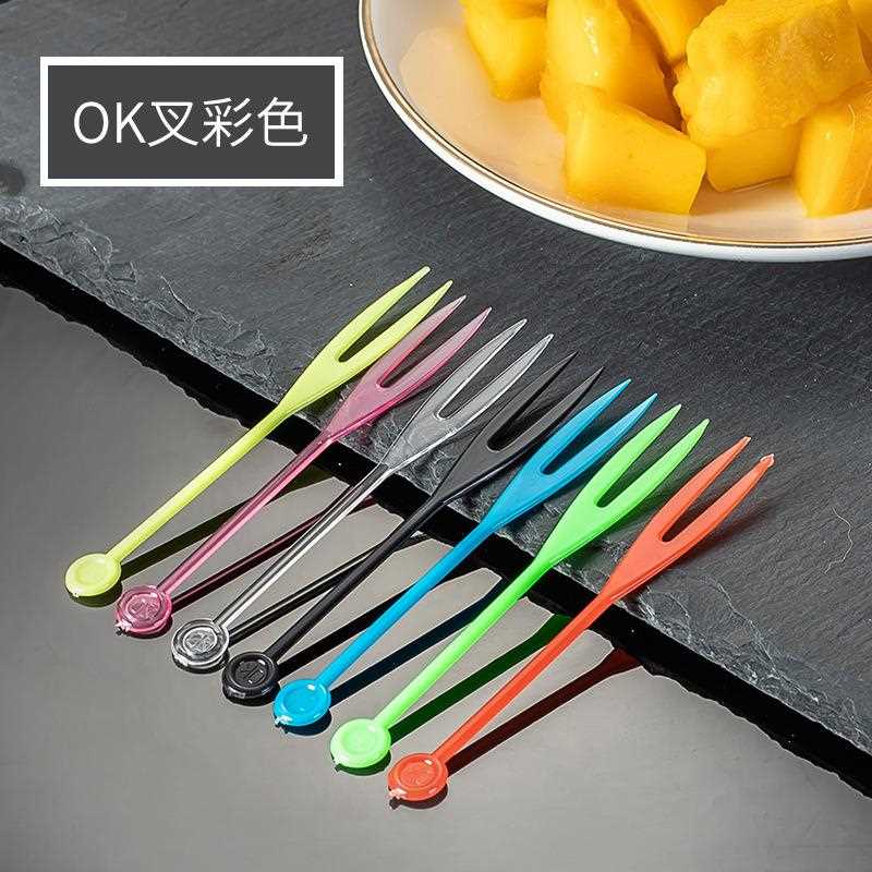 直销新款塑料一次性水果叉创意心形独立包装透明水果签迷你彩色小