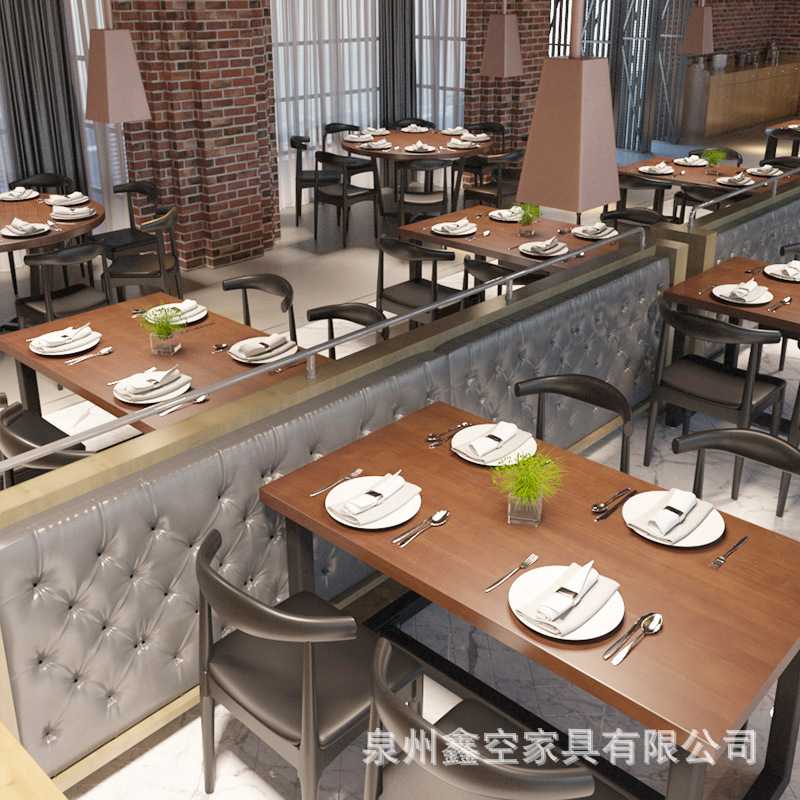 新款直销美式餐厅实木餐桌椅组合火锅店烧烤店复古铁艺餐桌家用餐