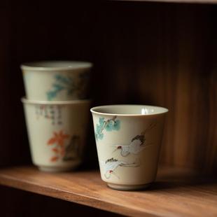 直销新款 单个家用陶瓷功夫 复古草木灰 品茗杯主人杯单杯茶盏茶碗