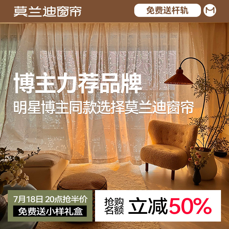 莫兰迪纱帘客厅阳台月枝影晓梦纱