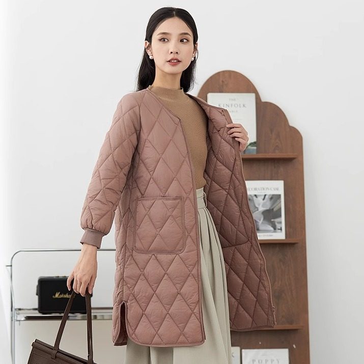 秋冬棉衣女士中长款轻薄修身内胆保暖拉链棉服外套时尚妈妈装棉袄