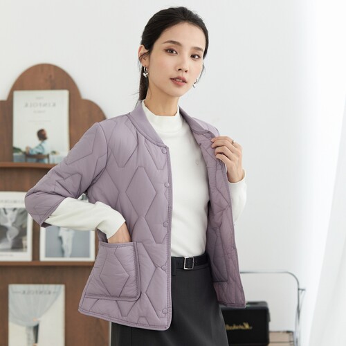 七分袖短款棉衣棉服简约修身丝绵