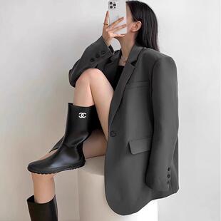 气质黑休闲炸街今年流行小个子西服 新款 灰色西装 外套女2025秋冬季