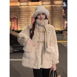 高级感超好看羊羔毛外套女冬2024新款皮草中长款宽松加绒加厚棉服