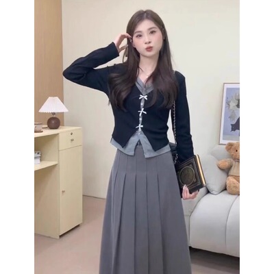 小个子韩系穿搭一整套高级感套装连衣裙子女2024新款早初秋季长裙