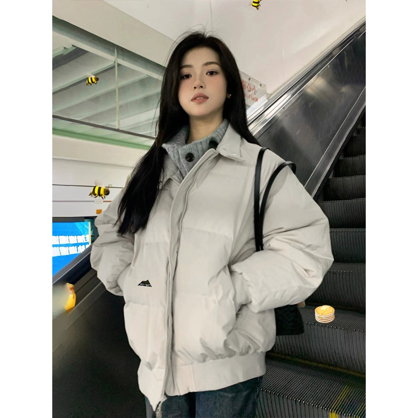 美式慵懒chic灰色羽绒棉服女冬季韩版学生短款棉衣小个子外套棉袄