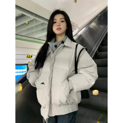 美式慵懒chic灰色羽绒棉服女冬季韩版学生短款棉衣小个子外套棉袄