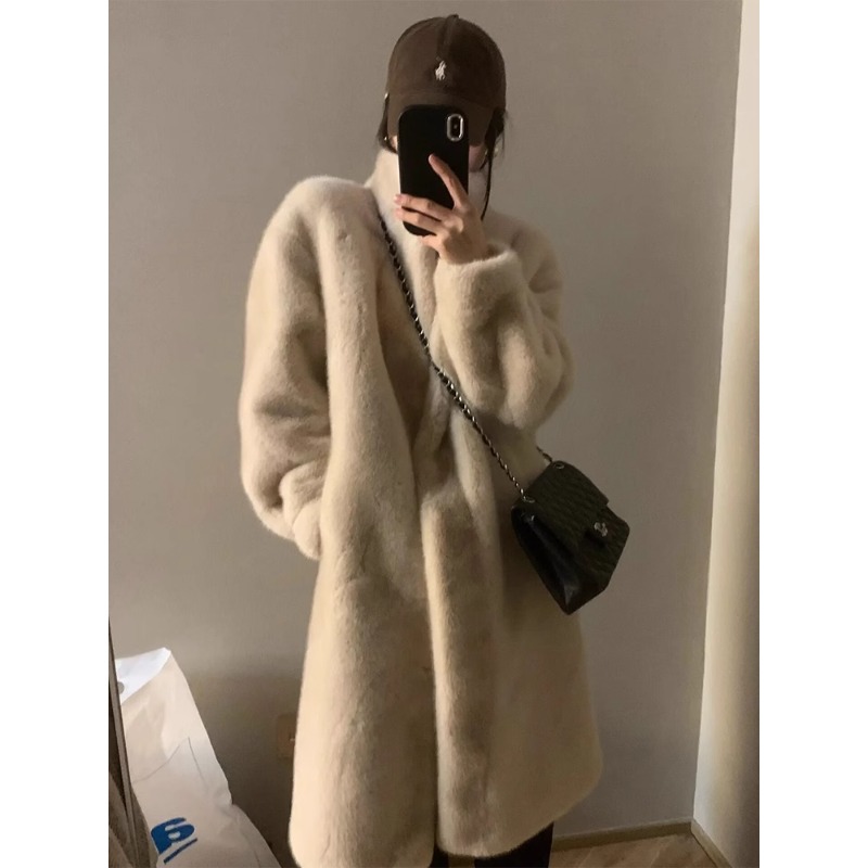 2025冬季新款仿水貂毛绒皮毛一体长款加厚毛毛环保皮草外套女大衣