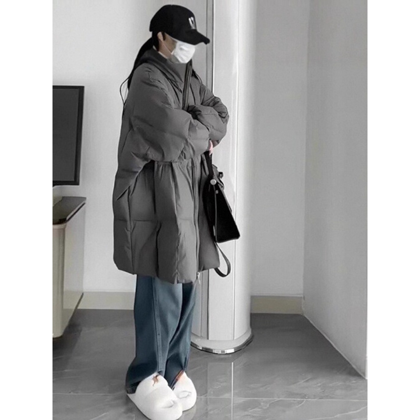 立领羽绒棉服女冬中长款宽松大码过膝棉衣加厚面包服棉袄保暖外套