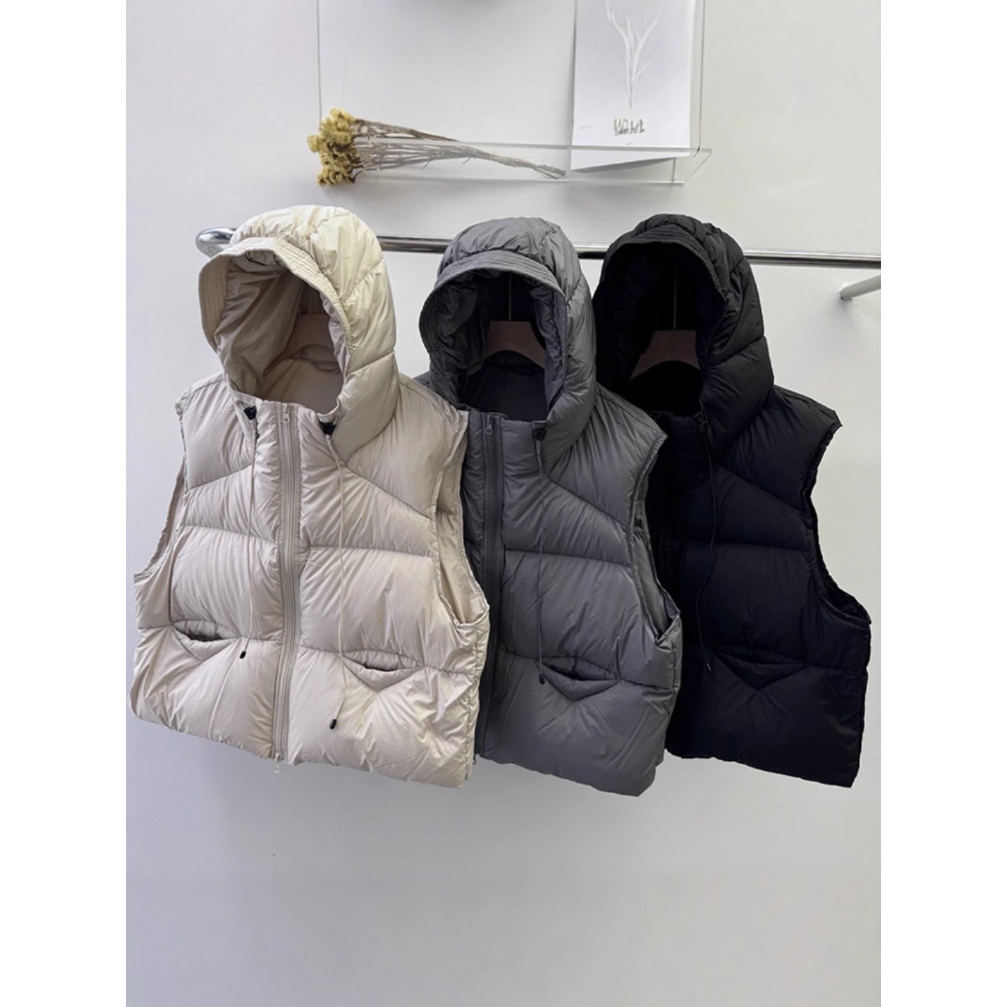 2025欧美秋冬新款加厚羽绒棉服马甲女小个子连帽宽松短款泡芙背心