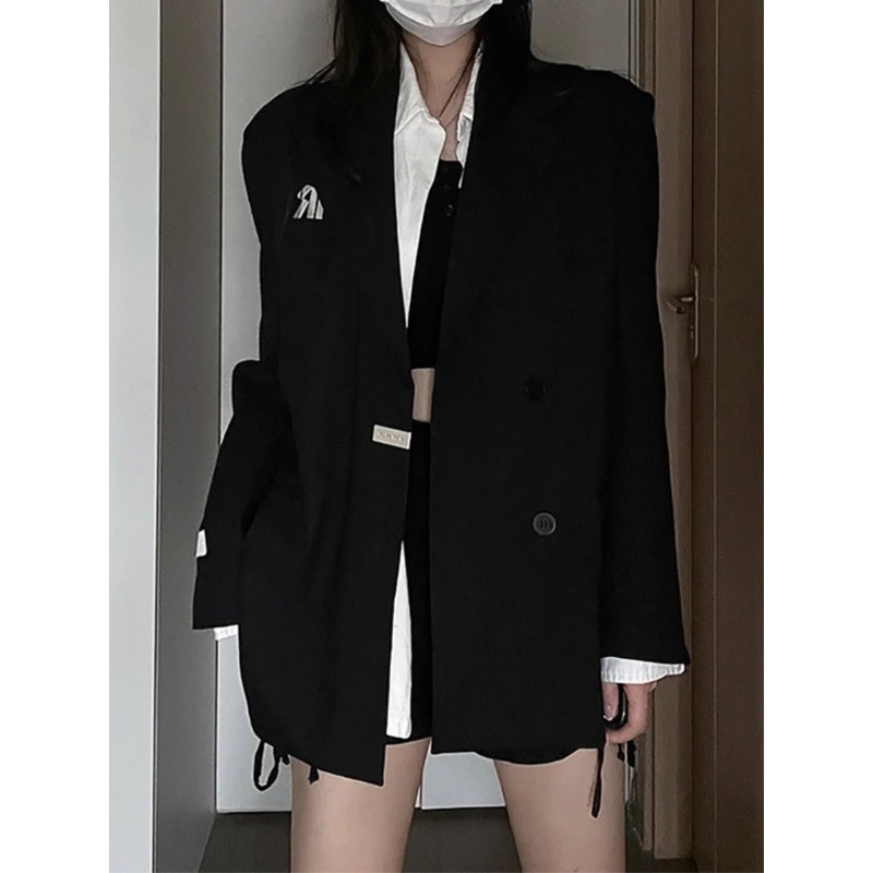 高级设计感黑色西装外套女春秋新款小众宽松廓形质感显瘦西服上衣