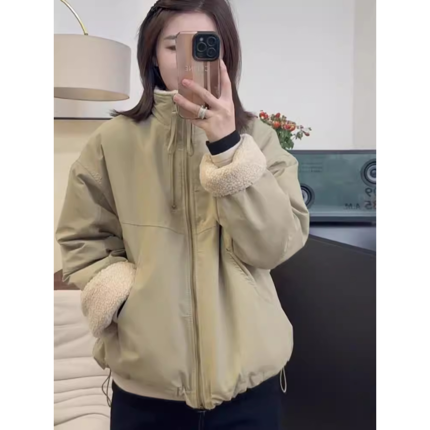 加绒设计感小个子双拉链羊羔毛棉衣冲锋衣女2025秋冬加厚棉服外套