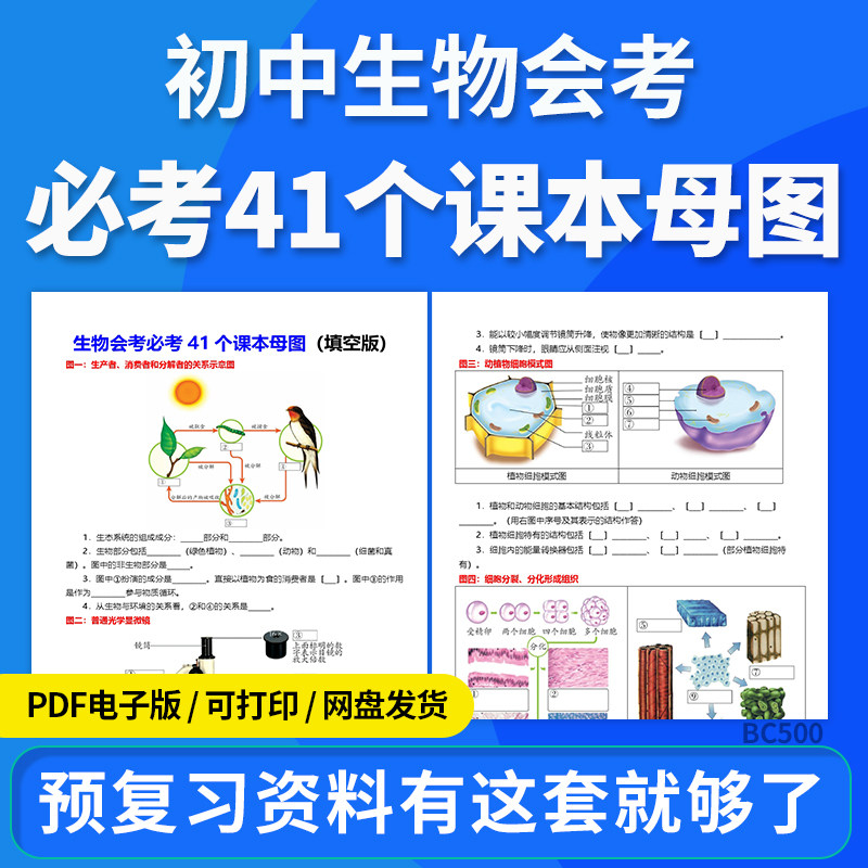 2026初中生物会考必考41个课本母图同步练习电子版资料