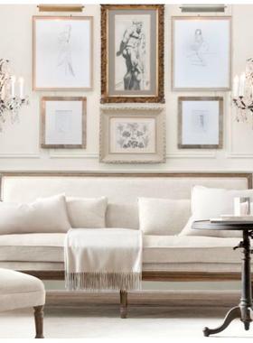 新款美式复古做旧实木客厅公寓影楼接单休息选片绿色绒布三人沙发