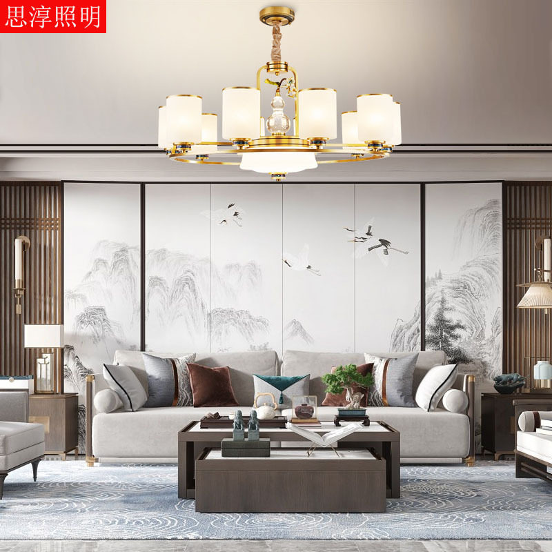 全铜客厅灯2021新款新中式吊灯现代简约别墅书房餐厅卧室全屋灯具