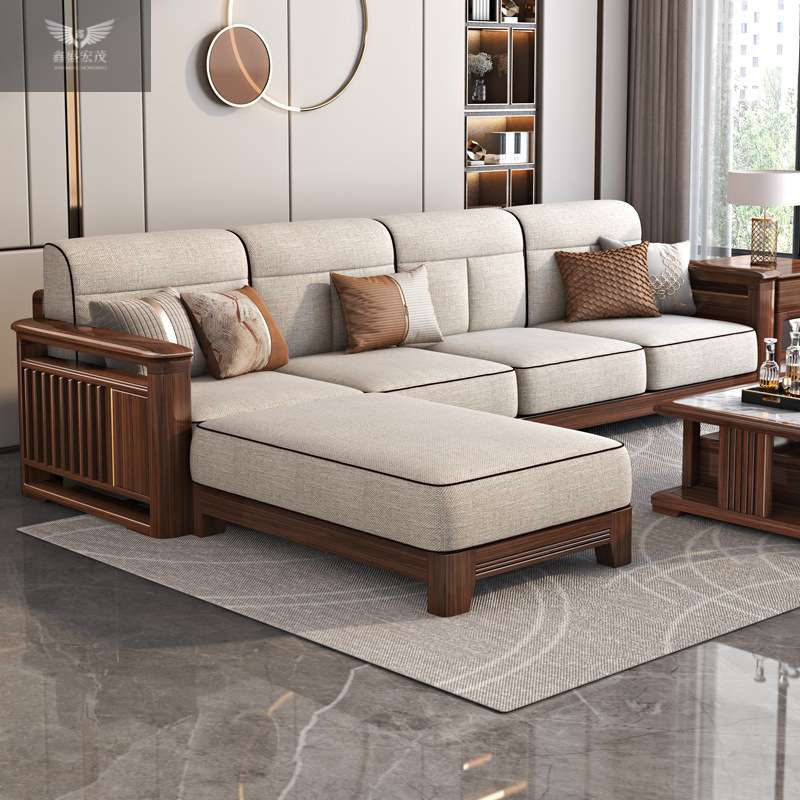 新中式简约胡桃木贵妃实木沙发大小户型现代家用客厅储物组合家具