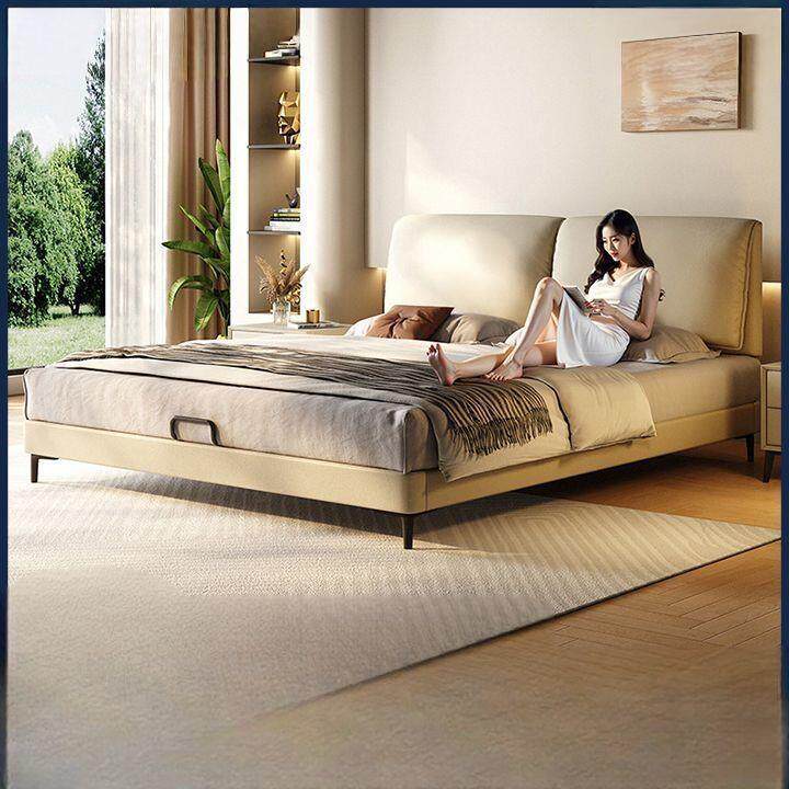 奶油风意式大象耳朵真皮轻奢双人主卧现代简约大气双人床婚床大床