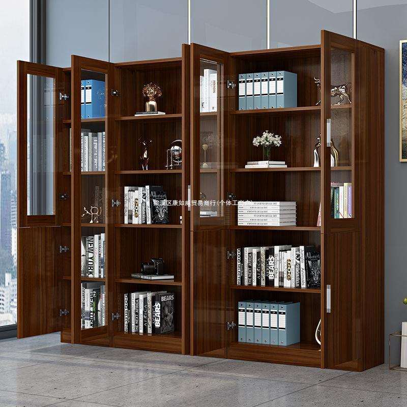 办公文件柜木质资料档案柜带玻璃门书柜板式书架带锁收纳储物柜子