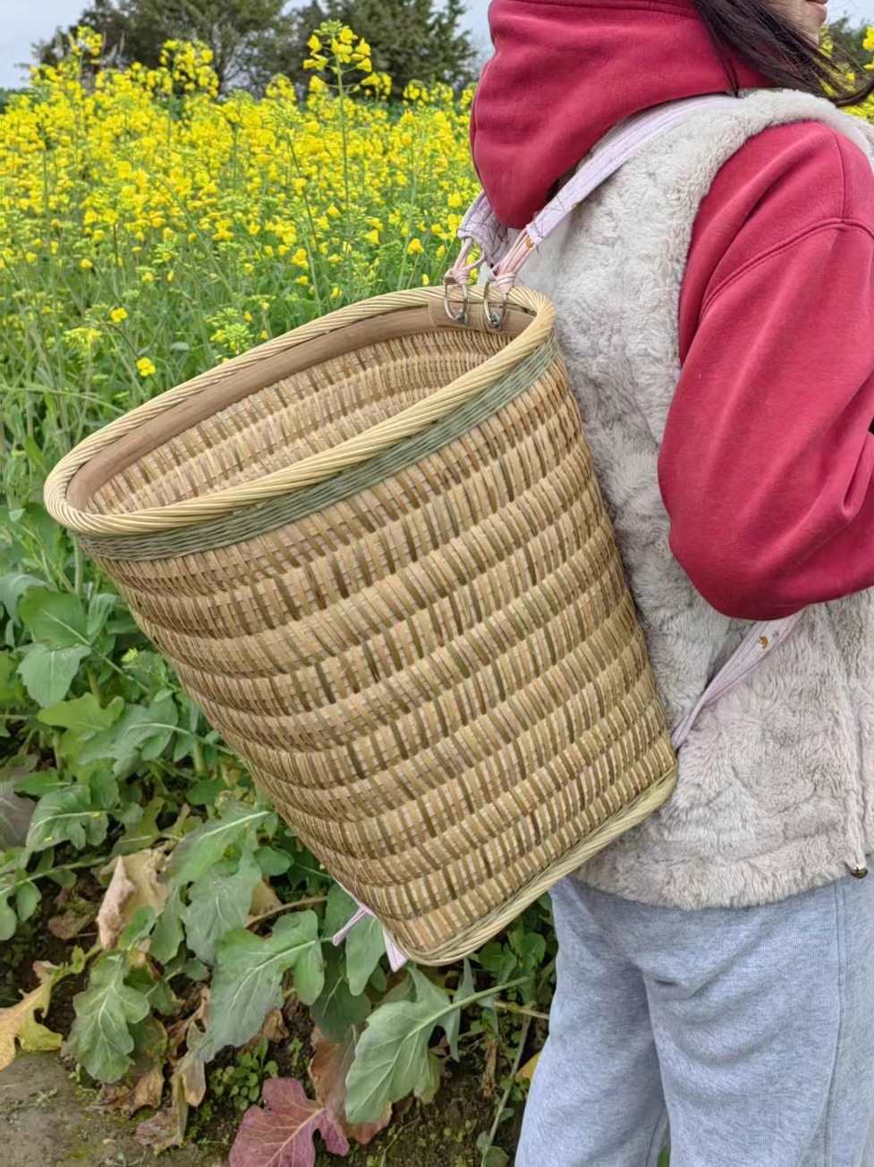 批发精编竹编方背筐纯手工收纳筐竹篾背篼竹篮子竹编背篼竹背篓竹