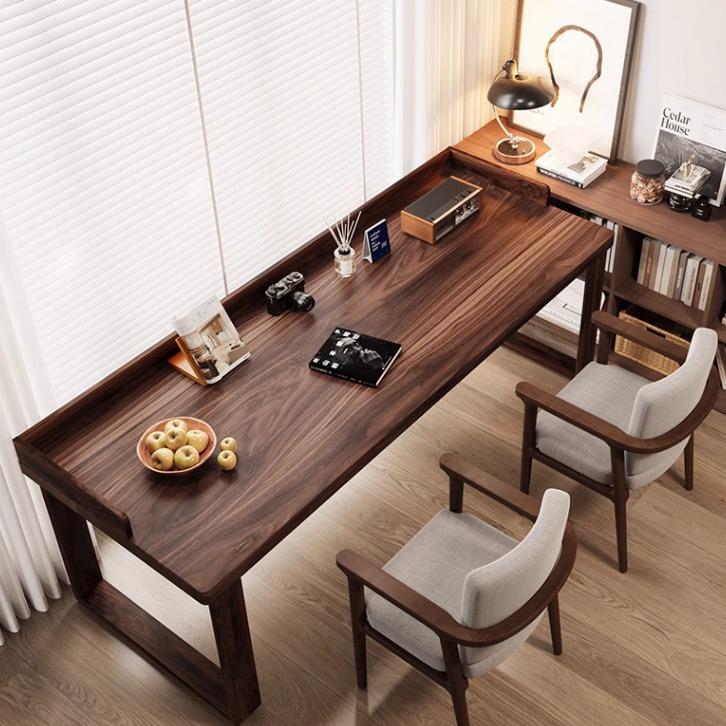 南美黑胡桃木书桌简约现代电脑桌原木双人学习桌榫卯全实木办公桌