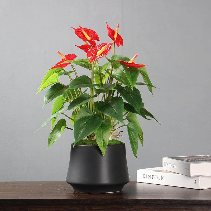 高品质红掌假花仿真植物盆栽客厅摆件轻奢高端可水洗高级感逼真