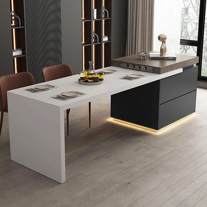 岩板岛台餐桌一体可伸缩家用倒台小户型开放式厨房吧台轻奢中导台