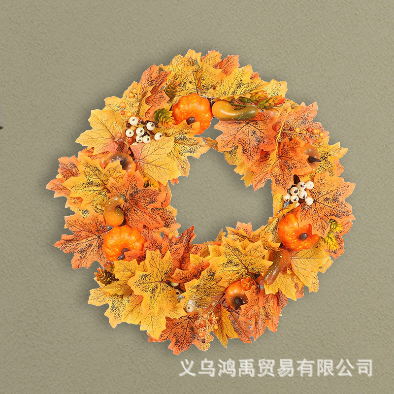 丰收节感恩节仿真枫叶花环