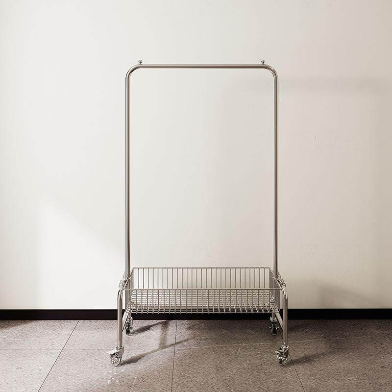 挂衣架落地卧室简易晾衣服置物架子家用多功能单杆室内带篮衣帽架