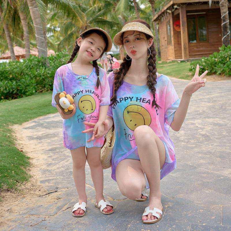 新款亲子母女泳衣分体三件套短裤聚拢显瘦儿童小女童泳衣温泉泳装