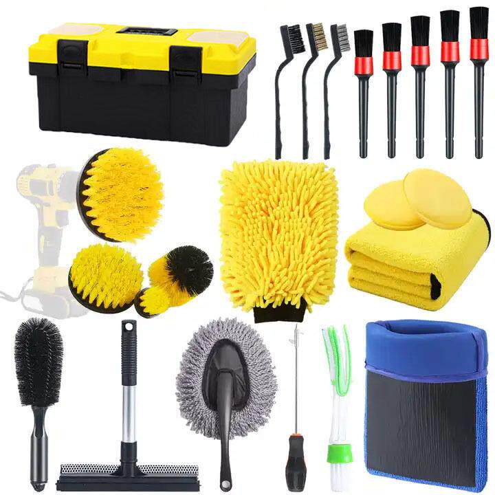 工厂直售汽车清洁组合热卖套装23件套工具箱汽车清洁套装电钻刷
