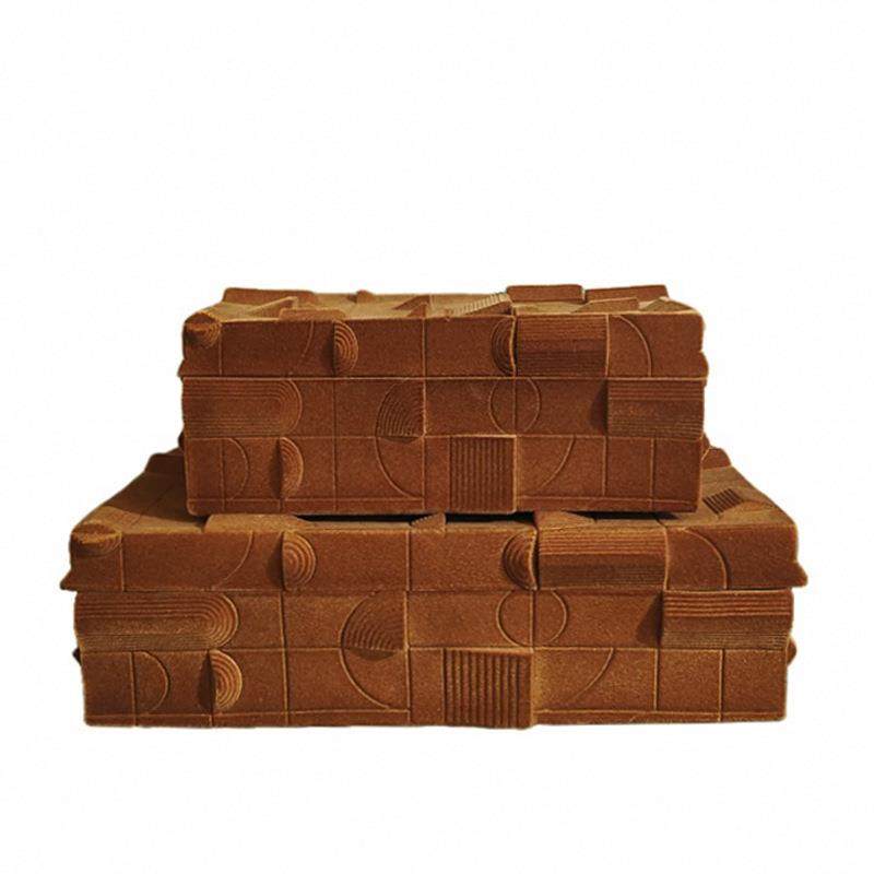 美豹现代皮质植绒储物盒样板房收纳装饰盒书房层架摆设家居工艺品