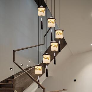 新中式楼梯吊灯简约复式楼别墅客厅挑空旋转楼梯间中国风实木吊灯