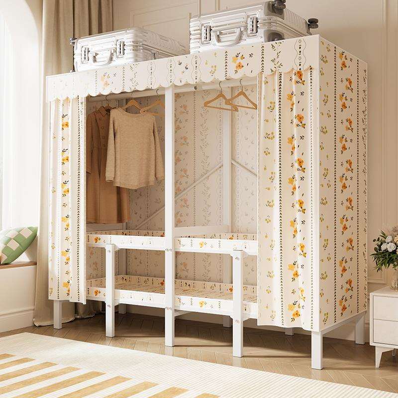 简易布衣柜家用卧室衣柜免安装加厚全钢架折叠衣橱出租房用收重吴