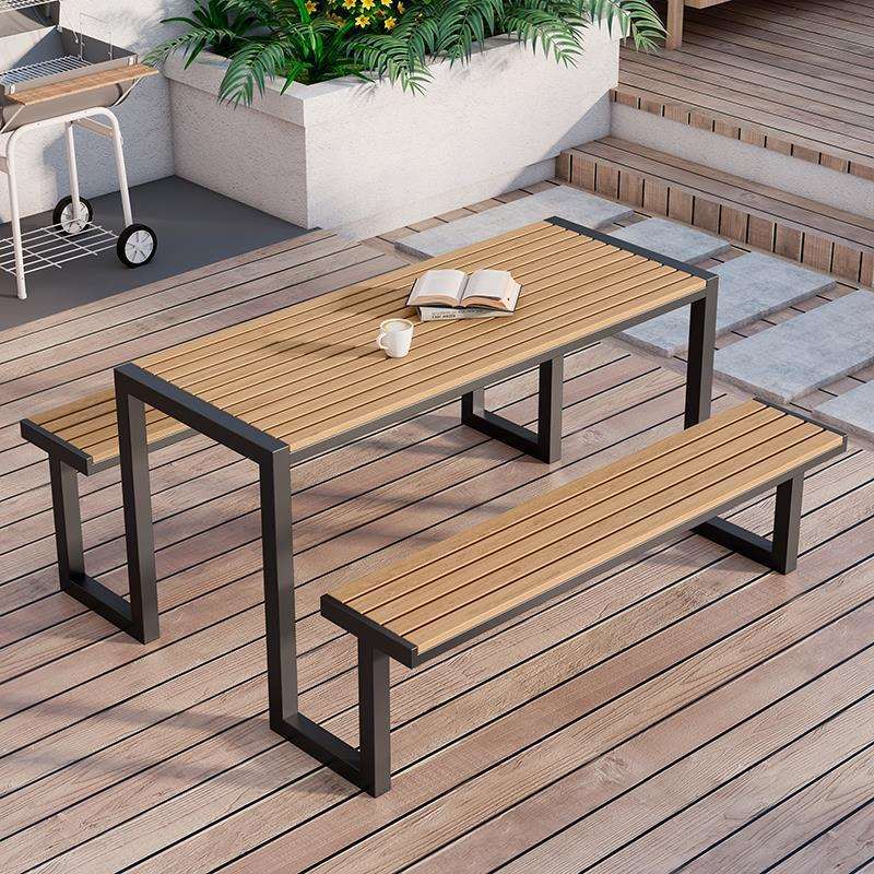户外庭院连体塑木桌椅商业场景区防腐木长凳室外小区物业休闲桌椅