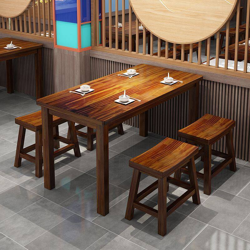 面馆桌椅饭店小吃店餐桌椅餐桌组合实木餐馆食堂桌子餐厅烧烤碳化
