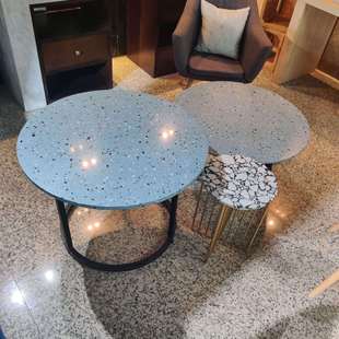 浅绿色人造水磨石水磨石砖无机水磨石圆桌台面地面水磨石桌子