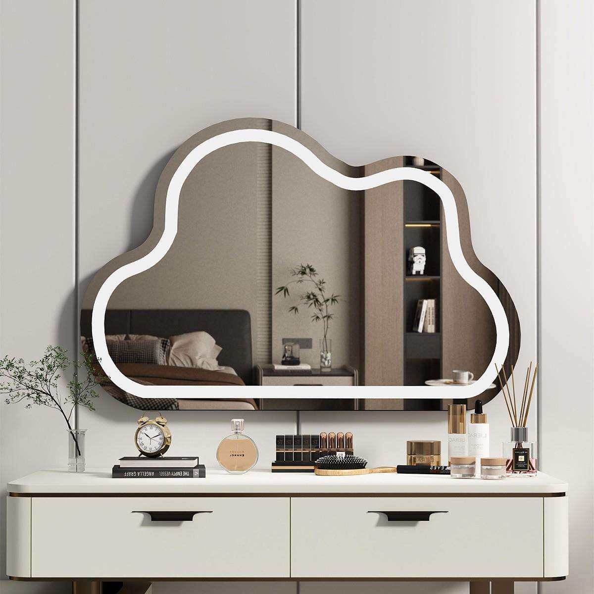 云朵化妆镜台式桌面带灯梳妆镜轻奢LED高级智能镜主卧梳妆台镜子